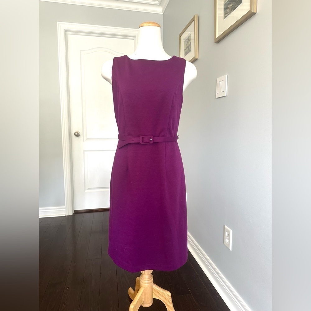 LORI M COLLECTION Boat Neck Knee Length Sheath Dress with Matching Belt - Purple